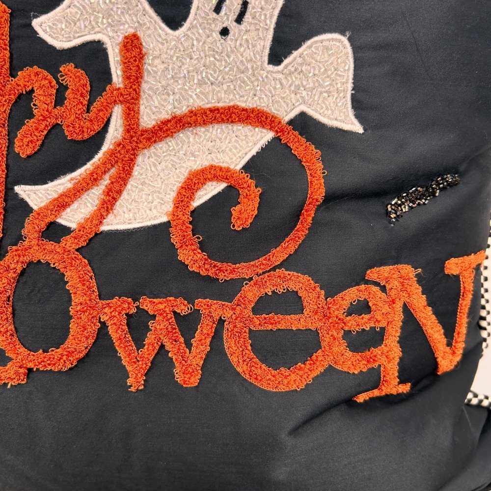 MacKenzie-Childs Happy Halloween Embroidered Ghost Bat Pillow 20x20 75741-1203 - Picture 9 of 16